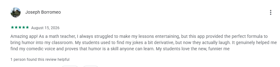 Google Play review from Joseph Borromeo